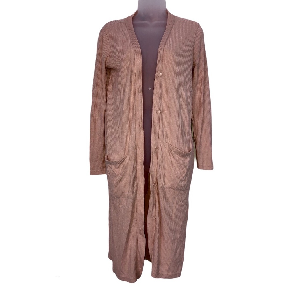 Dusty Pink Long Cardigan Sweater Duster Ribbed